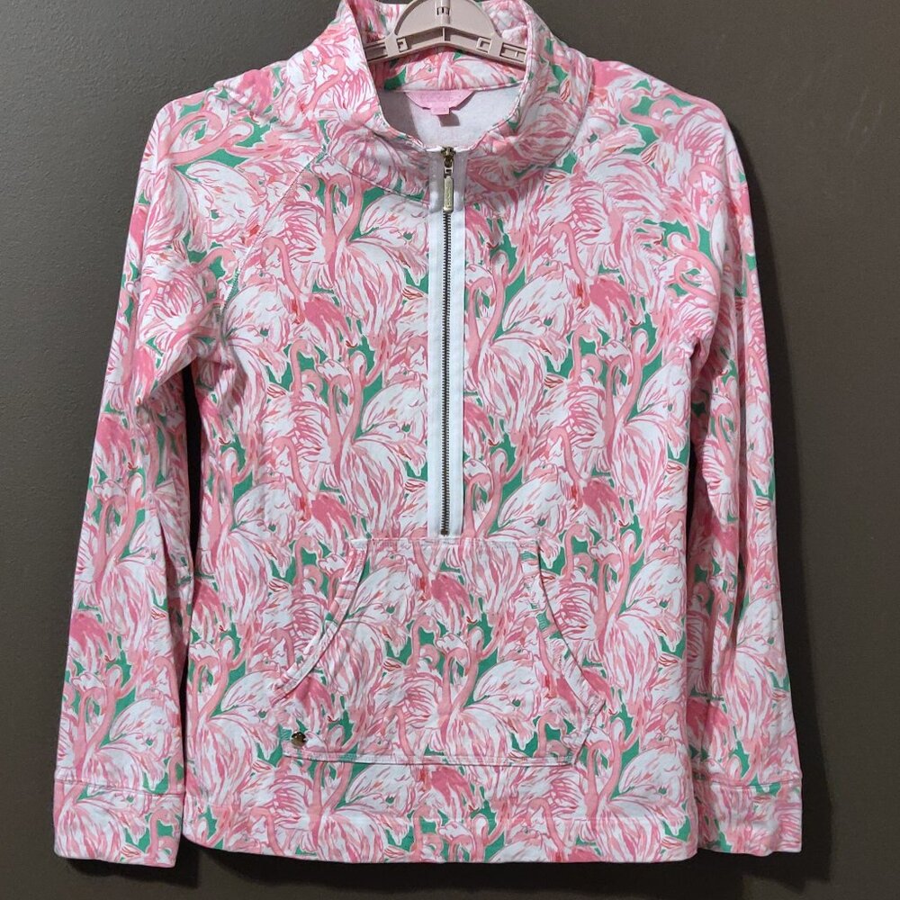 Lilly Pulitzer Pink Green Floral Half-Zip Pullover